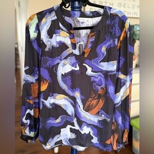 Nine West Blouse with V Neck and Mandarin Collar, Size L